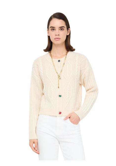 Cardigan in lana con bottoni gioiello BEIGE Liu Jo | MF5423MS04020304